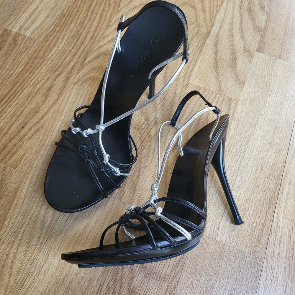 Elegant Black and Silver Strappy Heels